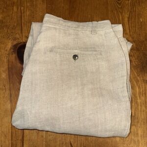 GAP Linen Pants Mens Beige Easy Fit Pleated Cuffed 34x30